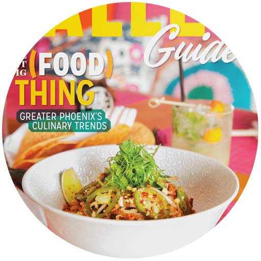 Cover of Valley Guide Magazine featuring a poke bowl in a colorful setting