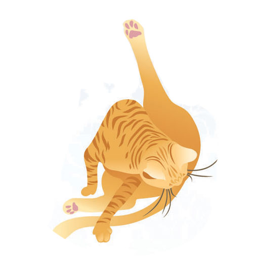 Vector illustration of an orange striped cat licking itself