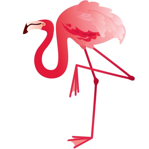 A vector illustration of a pink flamingo standing on one leg
