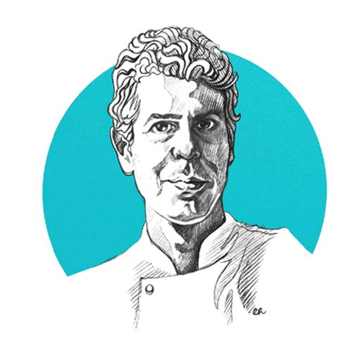 A pencil illustration of Anthony Bourdain