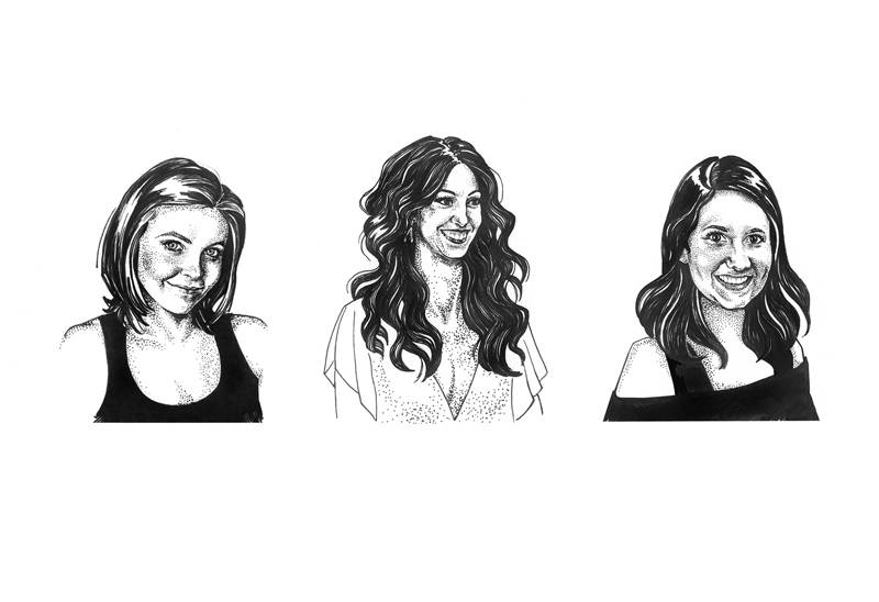 Three portraits of local boutique owners, commissioned for Valley Guide magazine, ink on Bristol board #1